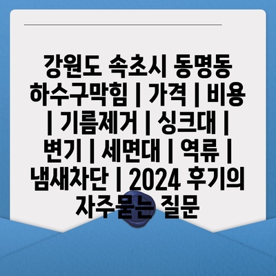 강원도 속초시 동명동 하수구막힘 | 가격 | 비용 | 기름제거 | 싱크대 | 변기 | 세면대 | 역류 | 냄새차단 | 2024 후기