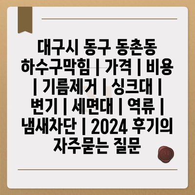 대구시 동구 동촌동 하수구막힘 | 가격 | 비용 | 기름제거 | 싱크대 | 변기 | 세면대 | 역류 | 냄새차단 | 2024 후기