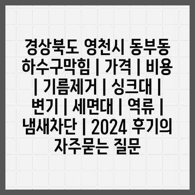 경상북도 영천시 동부동 하수구막힘 | 가격 | 비용 | 기름제거 | 싱크대 | 변기 | 세면대 | 역류 | 냄새차단 | 2024 후기