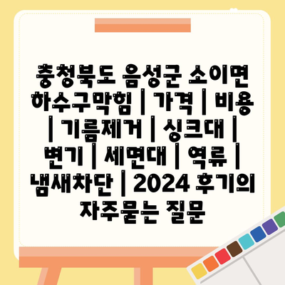 충청북도 음성군 소이면 하수구막힘 | 가격 | 비용 | 기름제거 | 싱크대 | 변기 | 세면대 | 역류 | 냄새차단 | 2024 후기