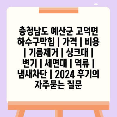 충청남도 예산군 고덕면 하수구막힘 | 가격 | 비용 | 기름제거 | 싱크대 | 변기 | 세면대 | 역류 | 냄새차단 | 2024 후기