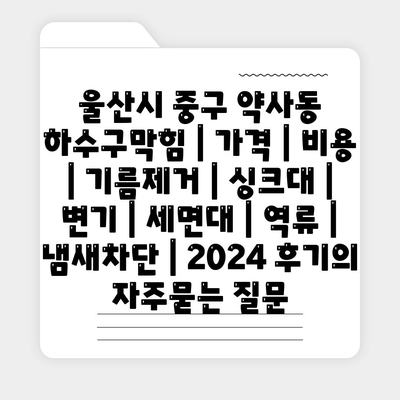 울산시 중구 약사동 하수구막힘 | 가격 | 비용 | 기름제거 | 싱크대 | 변기 | 세면대 | 역류 | 냄새차단 | 2024 후기