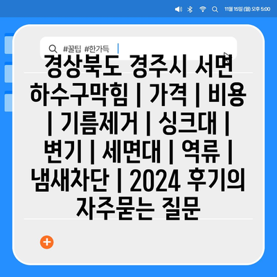 경상북도 경주시 서면 하수구막힘 | 가격 | 비용 | 기름제거 | 싱크대 | 변기 | 세면대 | 역류 | 냄새차단 | 2024 후기