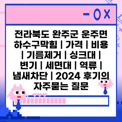 전라북도 완주군 운주면 하수구막힘 | 가격 | 비용 | 기름제거 | 싱크대 | 변기 | 세면대 | 역류 | 냄새차단 | 2024 후기