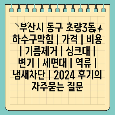 부산시 동구 초량3동 하수구막힘 | 가격 | 비용 | 기름제거 | 싱크대 | 변기 | 세면대 | 역류 | 냄새차단 | 2024 후기