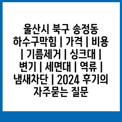 울산시 북구 송정동 하수구막힘 | 가격 | 비용 | 기름제거 | 싱크대 | 변기 | 세면대 | 역류 | 냄새차단 | 2024 후기