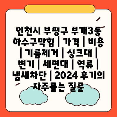 인천시 부평구 부개3동 하수구막힘 | 가격 | 비용 | 기름제거 | 싱크대 | 변기 | 세면대 | 역류 | 냄새차단 | 2024 후기