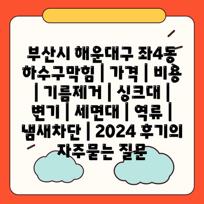 부산시 해운대구 좌4동 하수구막힘 | 가격 | 비용 | 기름제거 | 싱크대 | 변기 | 세면대 | 역류 | 냄새차단 | 2024 후기