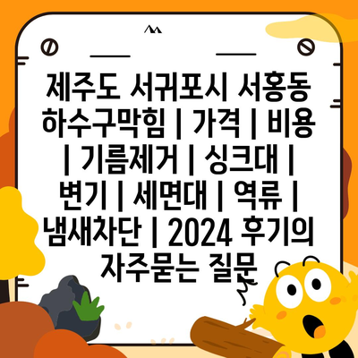 제주도 서귀포시 서홍동 하수구막힘 | 가격 | 비용 | 기름제거 | 싱크대 | 변기 | 세면대 | 역류 | 냄새차단 | 2024 후기