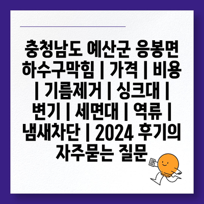 충청남도 예산군 응봉면 하수구막힘 | 가격 | 비용 | 기름제거 | 싱크대 | 변기 | 세면대 | 역류 | 냄새차단 | 2024 후기