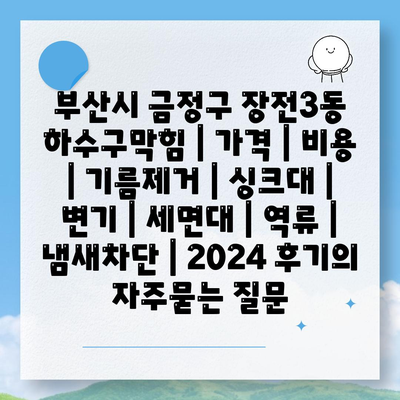 부산시 금정구 장전3동 하수구막힘 | 가격 | 비용 | 기름제거 | 싱크대 | 변기 | 세면대 | 역류 | 냄새차단 | 2024 후기