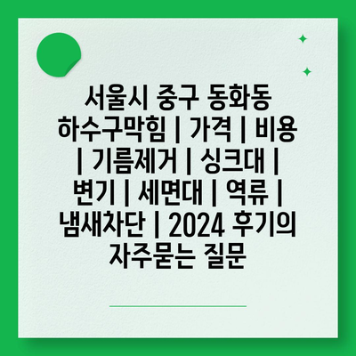 서울시 중구 동화동 하수구막힘 | 가격 | 비용 | 기름제거 | 싱크대 | 변기 | 세면대 | 역류 | 냄새차단 | 2024 후기