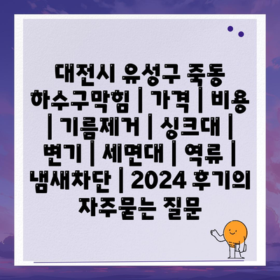 대전시 유성구 죽동 하수구막힘 | 가격 | 비용 | 기름제거 | 싱크대 | 변기 | 세면대 | 역류 | 냄새차단 | 2024 후기