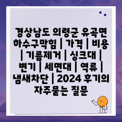 경상남도 의령군 유곡면 하수구막힘 | 가격 | 비용 | 기름제거 | 싱크대 | 변기 | 세면대 | 역류 | 냄새차단 | 2024 후기