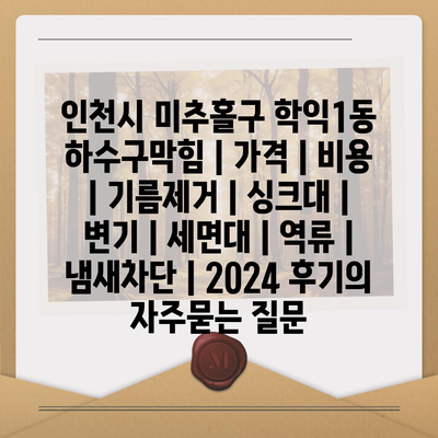 인천시 미추홀구 학익1동 하수구막힘 | 가격 | 비용 | 기름제거 | 싱크대 | 변기 | 세면대 | 역류 | 냄새차단 | 2024 후기