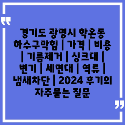 경기도 광명시 학온동 하수구막힘 | 가격 | 비용 | 기름제거 | 싱크대 | 변기 | 세면대 | 역류 | 냄새차단 | 2024 후기