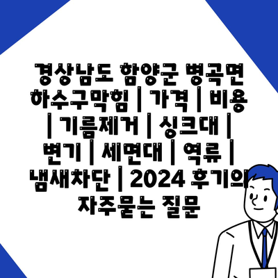 경상남도 함양군 병곡면 하수구막힘 | 가격 | 비용 | 기름제거 | 싱크대 | 변기 | 세면대 | 역류 | 냄새차단 | 2024 후기