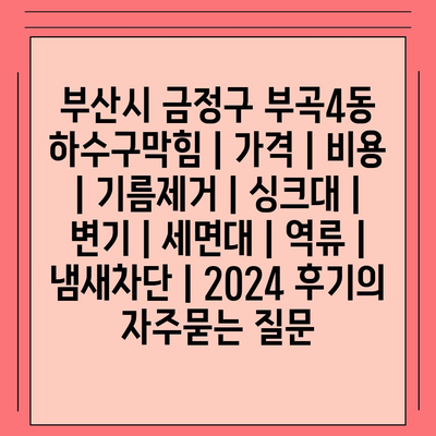 부산시 금정구 부곡4동 하수구막힘 | 가격 | 비용 | 기름제거 | 싱크대 | 변기 | 세면대 | 역류 | 냄새차단 | 2024 후기