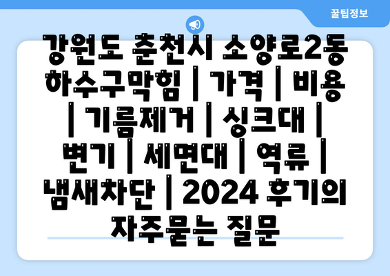 강원도 춘천시 소양로2동 하수구막힘 | 가격 | 비용 | 기름제거 | 싱크대 | 변기 | 세면대 | 역류 | 냄새차단 | 2024 후기