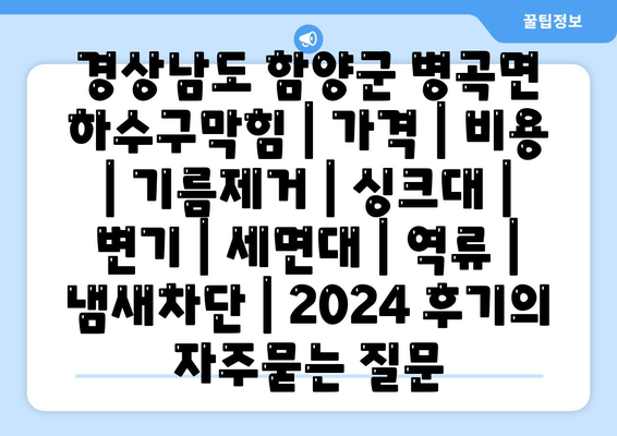 경상남도 함양군 병곡면 하수구막힘 | 가격 | 비용 | 기름제거 | 싱크대 | 변기 | 세면대 | 역류 | 냄새차단 | 2024 후기