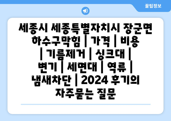 세종시 세종특별자치시 장군면 하수구막힘 | 가격 | 비용 | 기름제거 | 싱크대 | 변기 | 세면대 | 역류 | 냄새차단 | 2024 후기