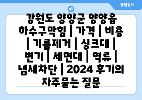 강원도 양양군 양양읍 하수구막힘 | 가격 | 비용 | 기름제거 | 싱크대 | 변기 | 세면대 | 역류 | 냄새차단 | 2024 후기