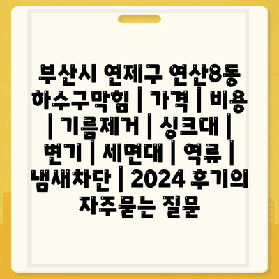 부산시 연제구 연산8동 하수구막힘 | 가격 | 비용 | 기름제거 | 싱크대 | 변기 | 세면대 | 역류 | 냄새차단 | 2024 후기