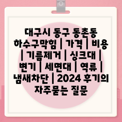 대구시 동구 동촌동 하수구막힘 | 가격 | 비용 | 기름제거 | 싱크대 | 변기 | 세면대 | 역류 | 냄새차단 | 2024 후기