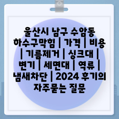 울산시 남구 수암동 하수구막힘 | 가격 | 비용 | 기름제거 | 싱크대 | 변기 | 세면대 | 역류 | 냄새차단 | 2024 후기