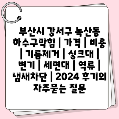 부산시 강서구 녹산동 하수구막힘 | 가격 | 비용 | 기름제거 | 싱크대 | 변기 | 세면대 | 역류 | 냄새차단 | 2024 후기