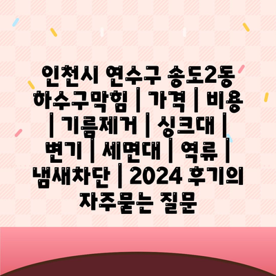 인천시 연수구 송도2동 하수구막힘 | 가격 | 비용 | 기름제거 | 싱크대 | 변기 | 세면대 | 역류 | 냄새차단 | 2024 후기