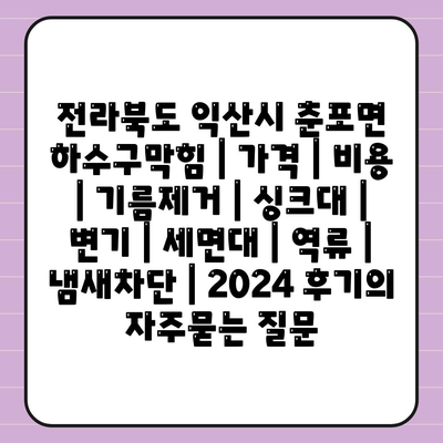 전라북도 익산시 춘포면 하수구막힘 | 가격 | 비용 | 기름제거 | 싱크대 | 변기 | 세면대 | 역류 | 냄새차단 | 2024 후기