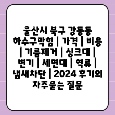 울산시 북구 강동동 하수구막힘 | 가격 | 비용 | 기름제거 | 싱크대 | 변기 | 세면대 | 역류 | 냄새차단 | 2024 후기