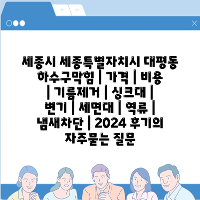 세종시 세종특별자치시 대평동 하수구막힘 | 가격 | 비용 | 기름제거 | 싱크대 | 변기 | 세면대 | 역류 | 냄새차단 | 2024 후기