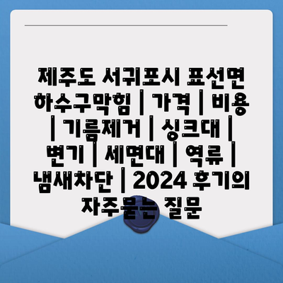 제주도 서귀포시 표선면 하수구막힘 | 가격 | 비용 | 기름제거 | 싱크대 | 변기 | 세면대 | 역류 | 냄새차단 | 2024 후기