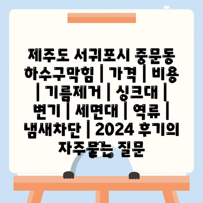 제주도 서귀포시 중문동 하수구막힘 | 가격 | 비용 | 기름제거 | 싱크대 | 변기 | 세면대 | 역류 | 냄새차단 | 2024 후기