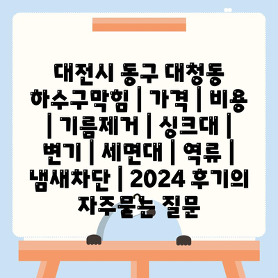 대전시 동구 대청동 하수구막힘 | 가격 | 비용 | 기름제거 | 싱크대 | 변기 | 세면대 | 역류 | 냄새차단 | 2024 후기