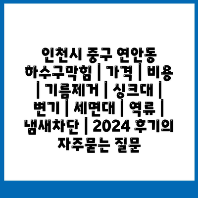 인천시 중구 연안동 하수구막힘 | 가격 | 비용 | 기름제거 | 싱크대 | 변기 | 세면대 | 역류 | 냄새차단 | 2024 후기