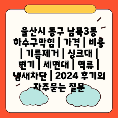 울산시 동구 남목3동 하수구막힘 | 가격 | 비용 | 기름제거 | 싱크대 | 변기 | 세면대 | 역류 | 냄새차단 | 2024 후기