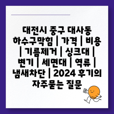 대전시 중구 대사동 하수구막힘 | 가격 | 비용 | 기름제거 | 싱크대 | 변기 | 세면대 | 역류 | 냄새차단 | 2024 후기