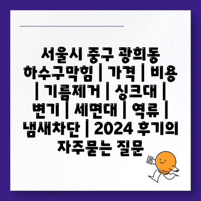 서울시 중구 광희동 하수구막힘 | 가격 | 비용 | 기름제거 | 싱크대 | 변기 | 세면대 | 역류 | 냄새차단 | 2024 후기