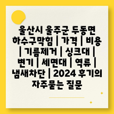 울산시 울주군 두동면 하수구막힘 | 가격 | 비용 | 기름제거 | 싱크대 | 변기 | 세면대 | 역류 | 냄새차단 | 2024 후기