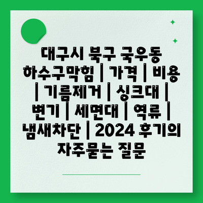 대구시 북구 국우동 하수구막힘 | 가격 | 비용 | 기름제거 | 싱크대 | 변기 | 세면대 | 역류 | 냄새차단 | 2024 후기