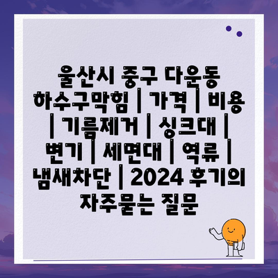 울산시 중구 다운동 하수구막힘 | 가격 | 비용 | 기름제거 | 싱크대 | 변기 | 세면대 | 역류 | 냄새차단 | 2024 후기