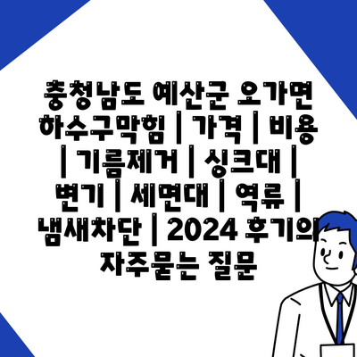 충청남도 예산군 오가면 하수구막힘 | 가격 | 비용 | 기름제거 | 싱크대 | 변기 | 세면대 | 역류 | 냄새차단 | 2024 후기