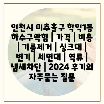 인천시 미추홀구 학익1동 하수구막힘 | 가격 | 비용 | 기름제거 | 싱크대 | 변기 | 세면대 | 역류 | 냄새차단 | 2024 후기