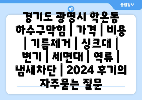 경기도 광명시 학온동 하수구막힘 | 가격 | 비용 | 기름제거 | 싱크대 | 변기 | 세면대 | 역류 | 냄새차단 | 2024 후기