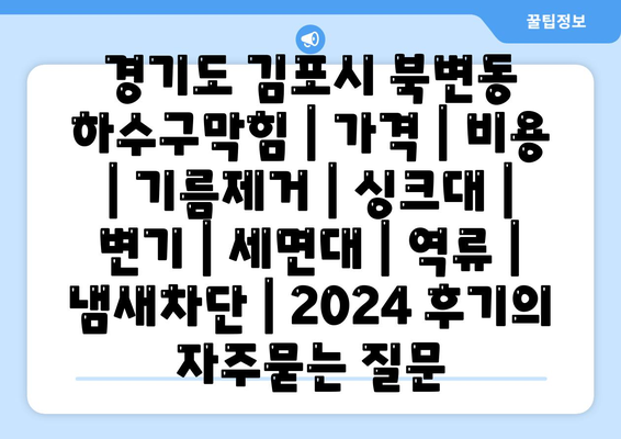 경기도 김포시 북변동 하수구막힘 | 가격 | 비용 | 기름제거 | 싱크대 | 변기 | 세면대 | 역류 | 냄새차단 | 2024 후기