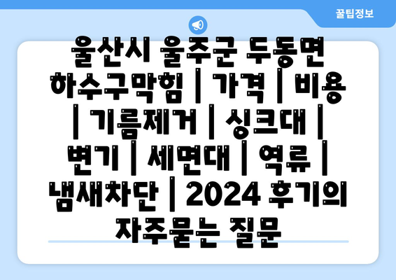 울산시 울주군 두동면 하수구막힘 | 가격 | 비용 | 기름제거 | 싱크대 | 변기 | 세면대 | 역류 | 냄새차단 | 2024 후기