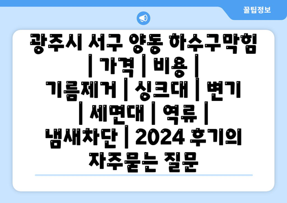 광주시 서구 양동 하수구막힘 | 가격 | 비용 | 기름제거 | 싱크대 | 변기 | 세면대 | 역류 | 냄새차단 | 2024 후기